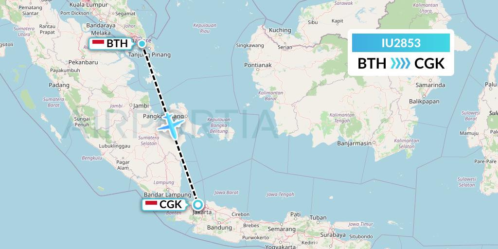 IU2853 Pt. Super Air Jet Flight Map: Batam to Jakarta