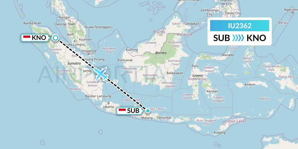 IU2362 Pt. Super Air Jet Flight Map: Surabaya to Medan