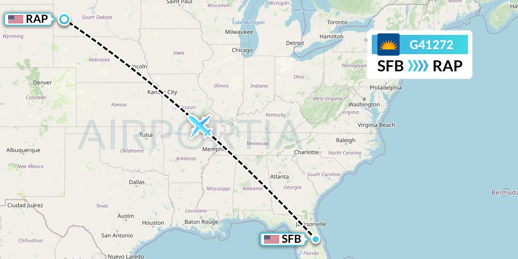 G41272 Allegiant Air Flight Map: Orlando to Rapid City