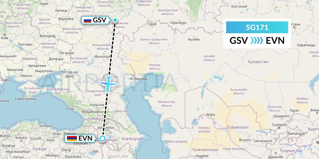 5G171 Shirak Avia Flight Map: Saratov to Yerevan