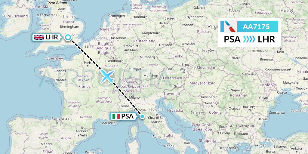 AA7175 American Airlines Flight Map: Pisa to London