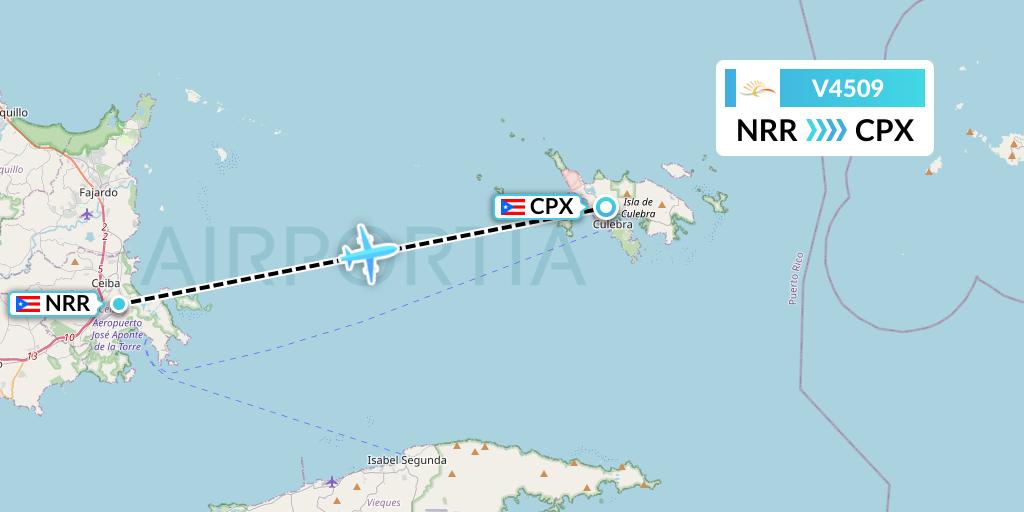 V4509 Vieques Air Link Flight Map: Ceiba to Isla De Culebra