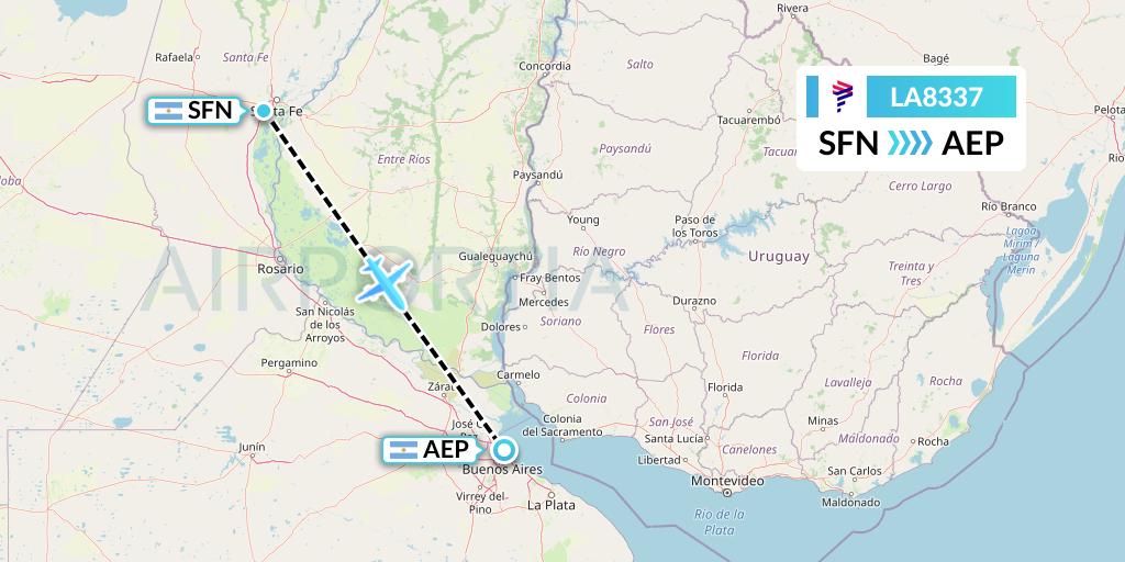 LA8337 LAN Airlines Flight Map: Santa Fe to Buenos Aires