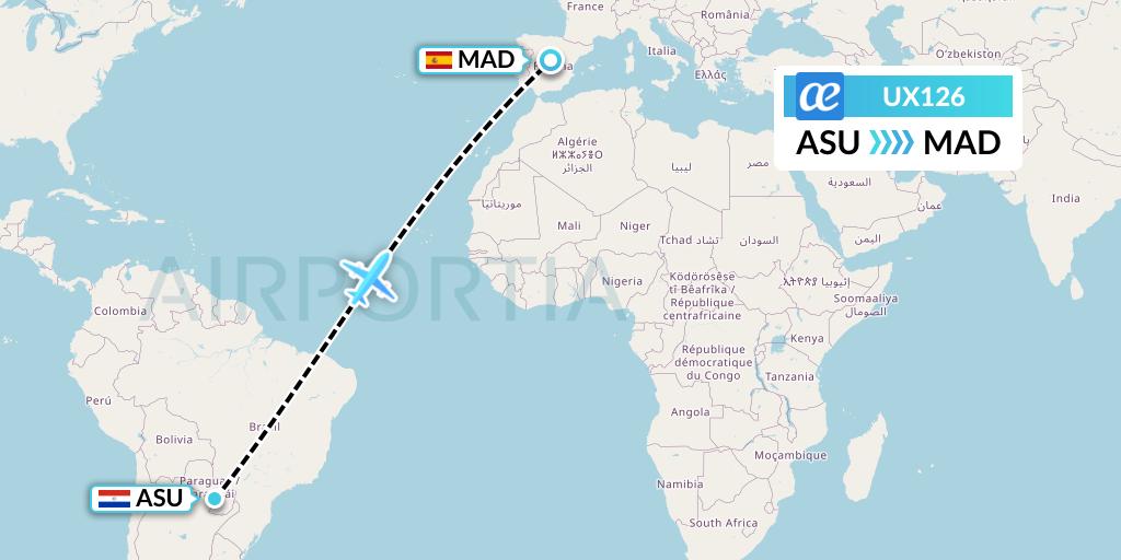 UX126 Air Europa Flight Map: Asuncion to Madrid