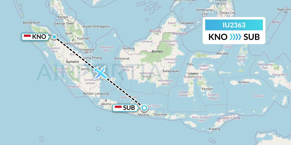 IU2363 Pt. Super Air Jet Flight Map: Medan to Surabaya
