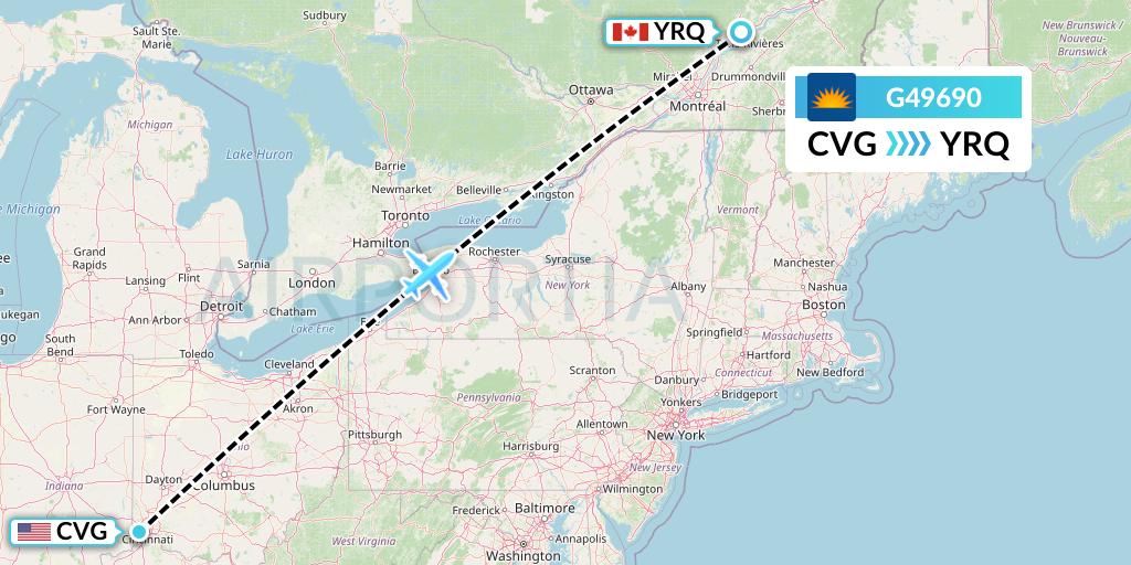 G49690 Allegiant Air Flight Map: Cincinnati to Trois-Rivieres
