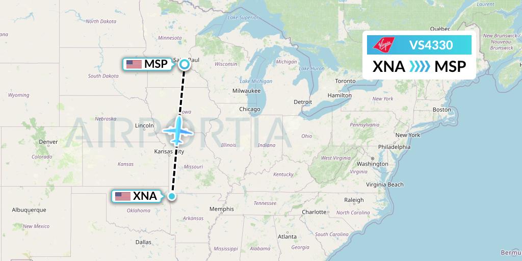 VS4330 Virgin Atlantic Airways Flight Map: Bentonville to Minneapolis