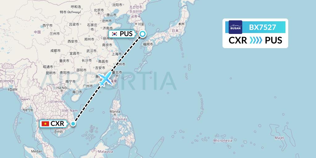 BX7527 Air Busan Flight Map: Nha Trang to Busan