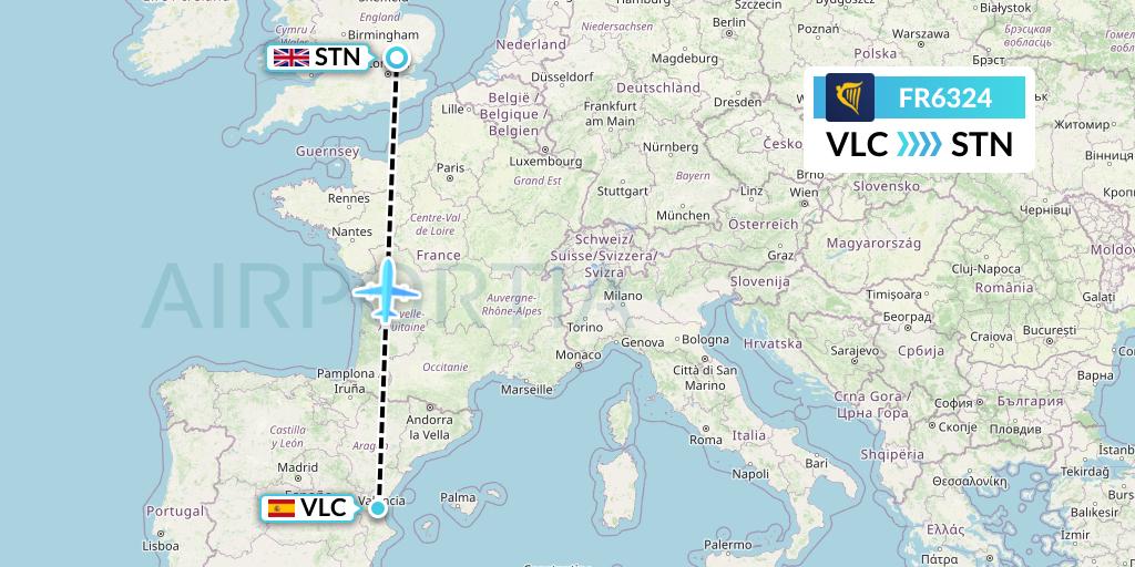 FR6324 Ryanair Flight Map: Valencia to London