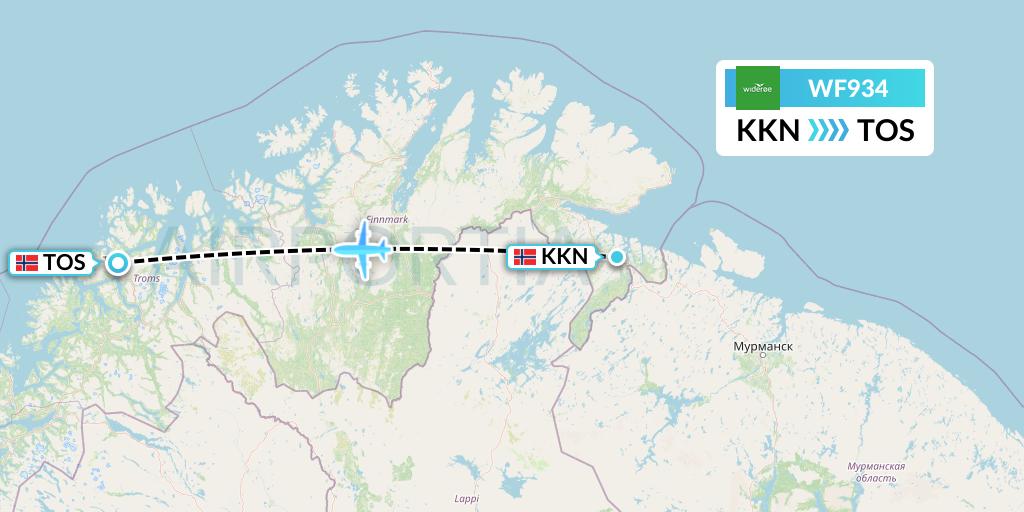 WF934 Wideroe Flight Map: Kirkenes to Tromso