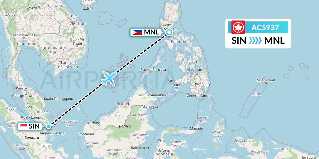 AC5937 Air Canada Flight Map: Singapore to Manila