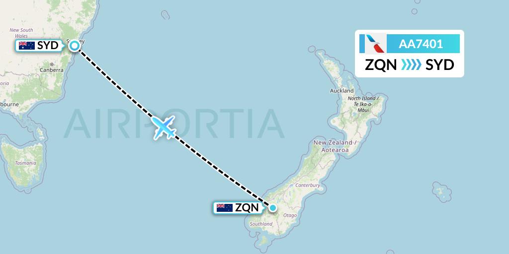 AA7401 American Airlines Flight Map: Queenstown to Sydney