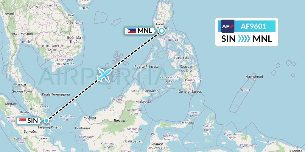 AF9601 Air France Flight Map: Singapore to Manila