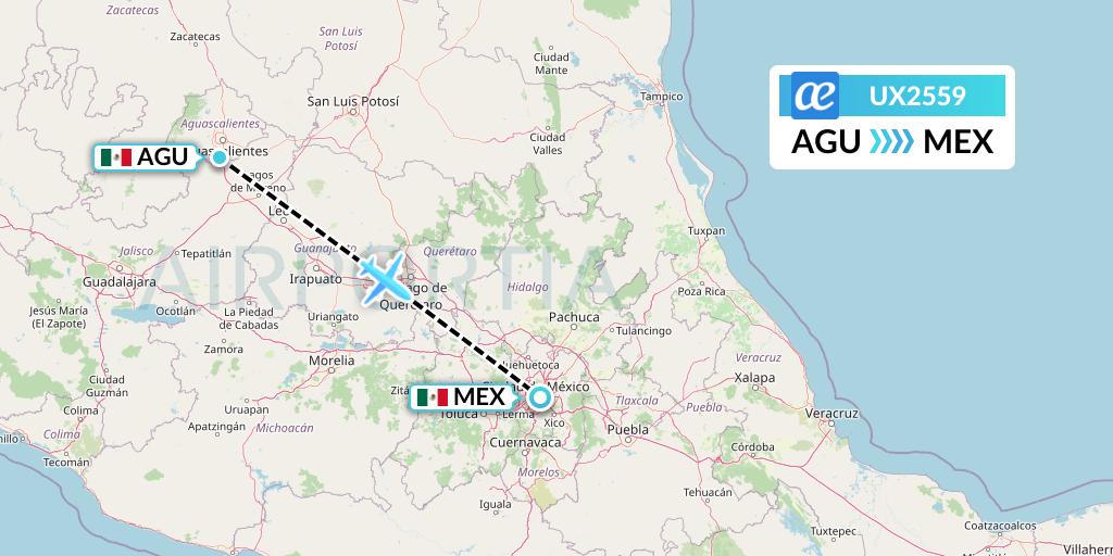 UX2559 Air Europa Flight Map: Aguascalientes to Mexico City