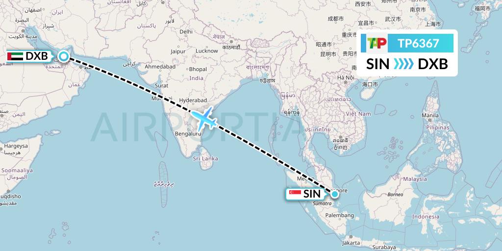 TP6367 TAP Portugal Flight Map: Singapore to Dubai