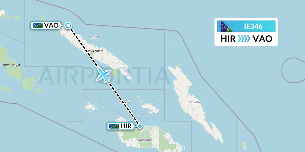 IE346 Solomon Airlines Flight Map: Honiara to Suavanao