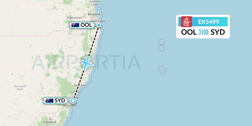 EK5499 Emirates Flight Map: Gold Coast to Sydney