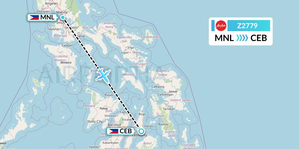 Z2779 Philippines AirAsia Flight Map: Manila to Cebu