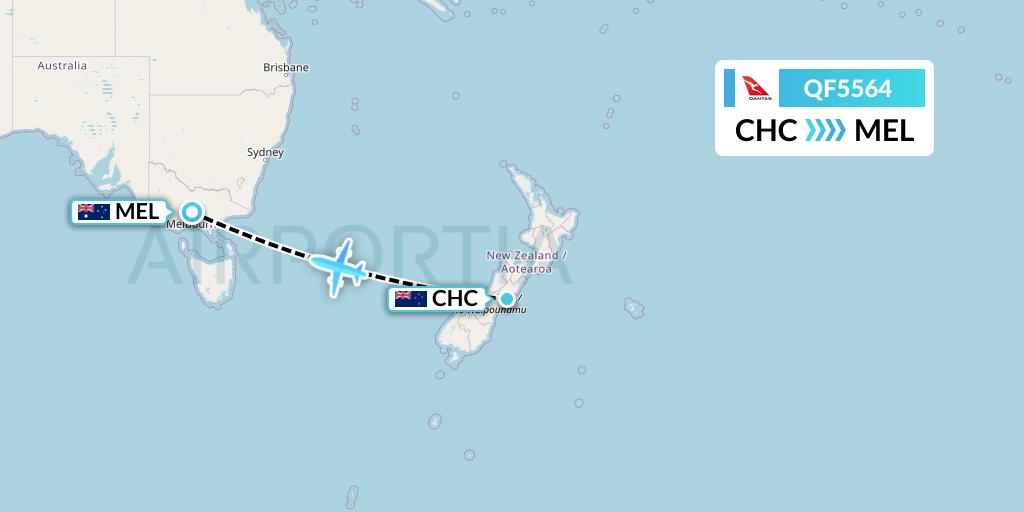 QF5564 Qantas Flight Map: Christchurch to Melbourne