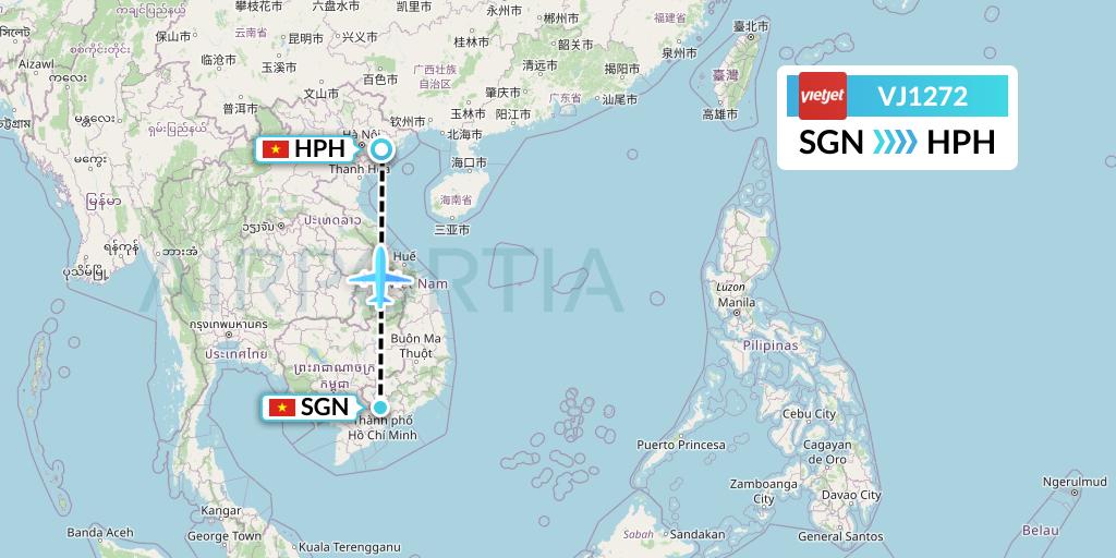 VJ1272 VietJet Air Flight Map: Ho Chi Minh City to Haiphong