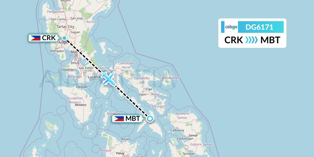 DG6171 Cebgo Flight Map: Angeles City to Masbate
