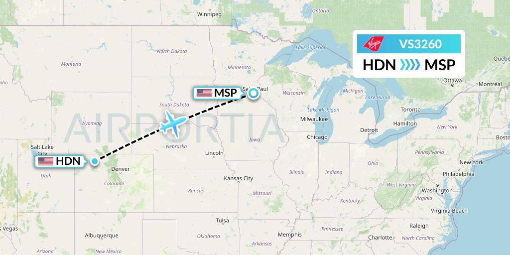 VS3260 Virgin Atlantic Airways Flight Map: Hayden to Minneapolis