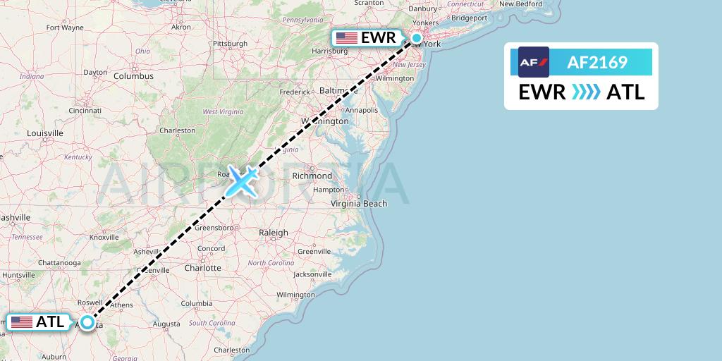 AF2169 Air France Flight Map: New York to Atlanta