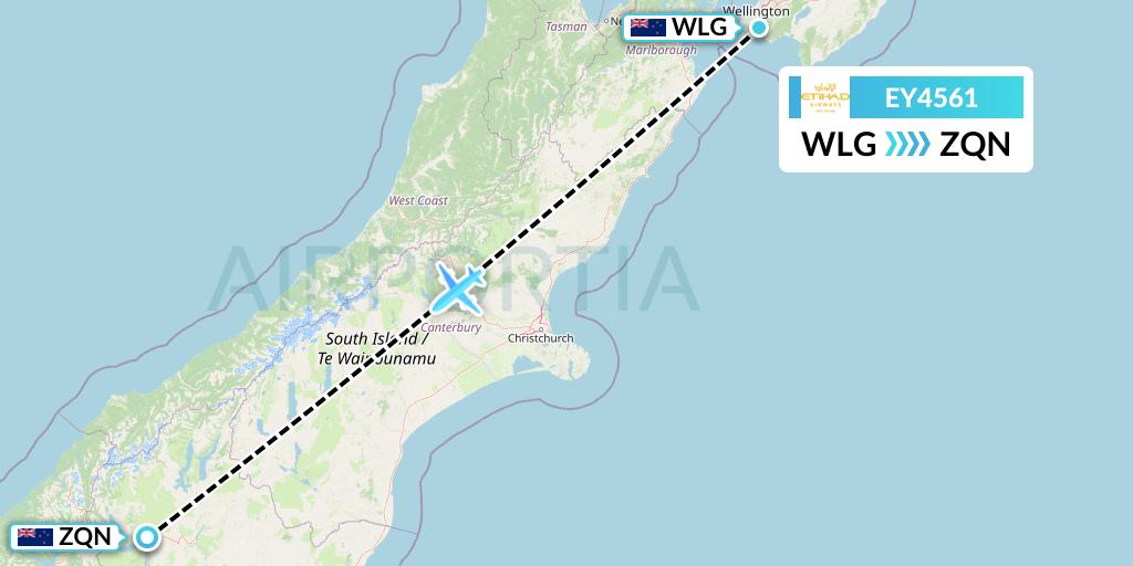 EY4561 Etihad Airways Flight Map: Wellington to Queenstown