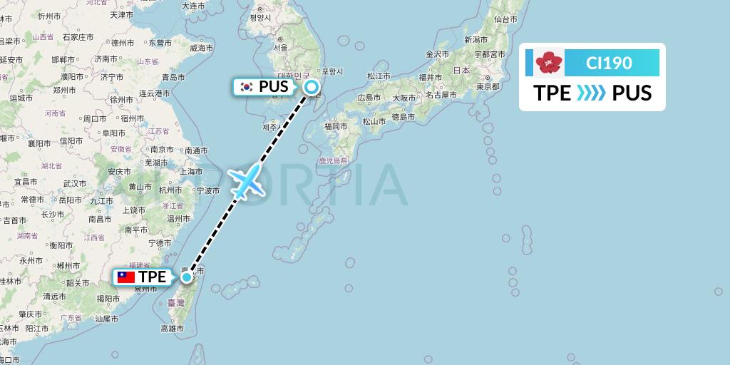 CI190 China Airlines Flight Map: Taipei to Busan