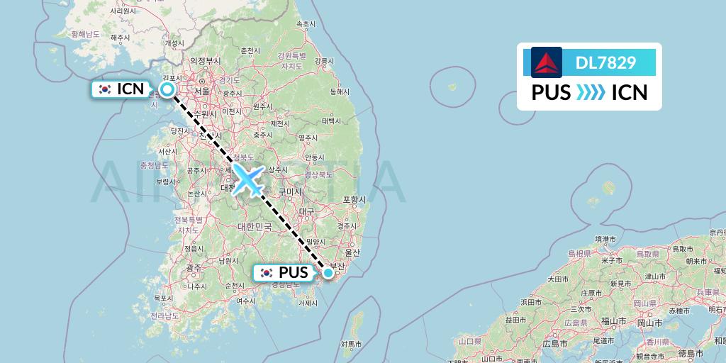 DL7829 Delta Air Lines Flight Map: Busan to Seoul