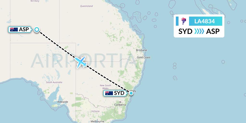 LA4834 LAN Airlines Flight Map: Sydney to Alice Springs