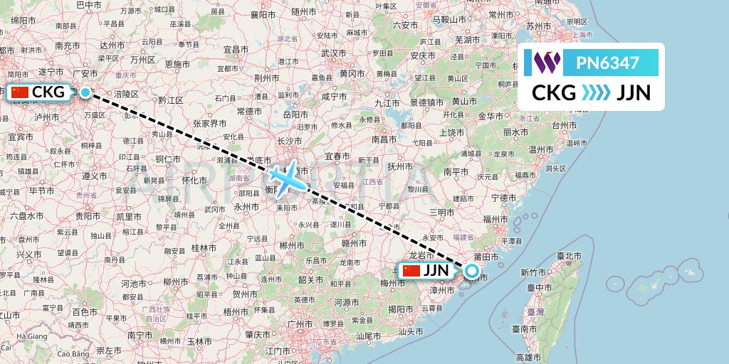 PN6347 China West Air Flight Map: Chongqing to Jinjiang
