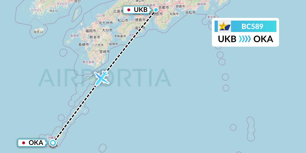 BC589 Skymark Airlines Flight Map: Kobe to Naha