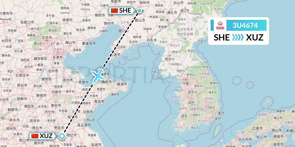 3U4674 Sichuan Airlines Flight Map: Shenyang to Xuzhou