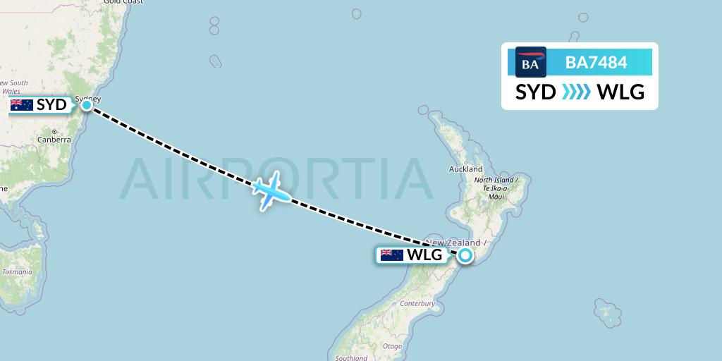 BA7484 British Airways Flight Map: Sydney to Wellington