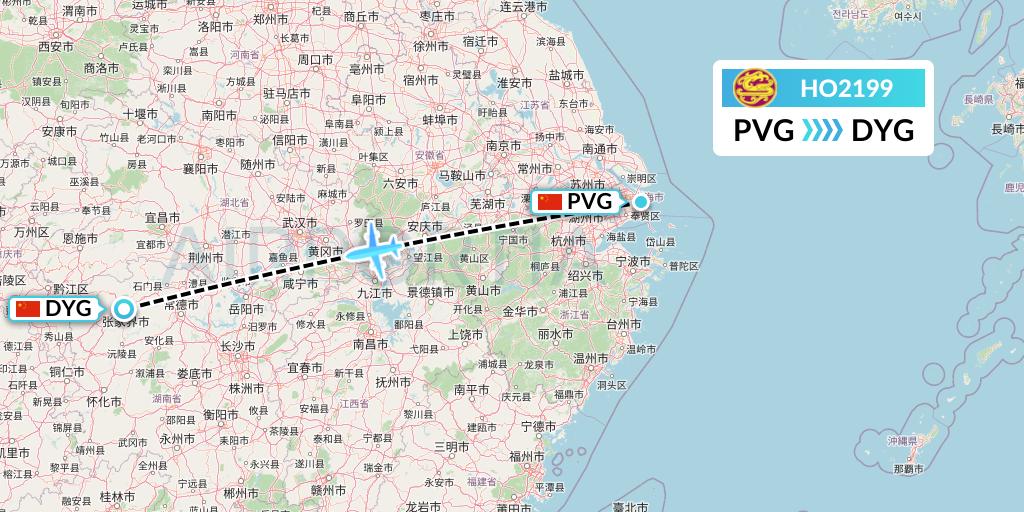 HO2199 Juneyao Airlines Flight Map: Shanghai to Dayong