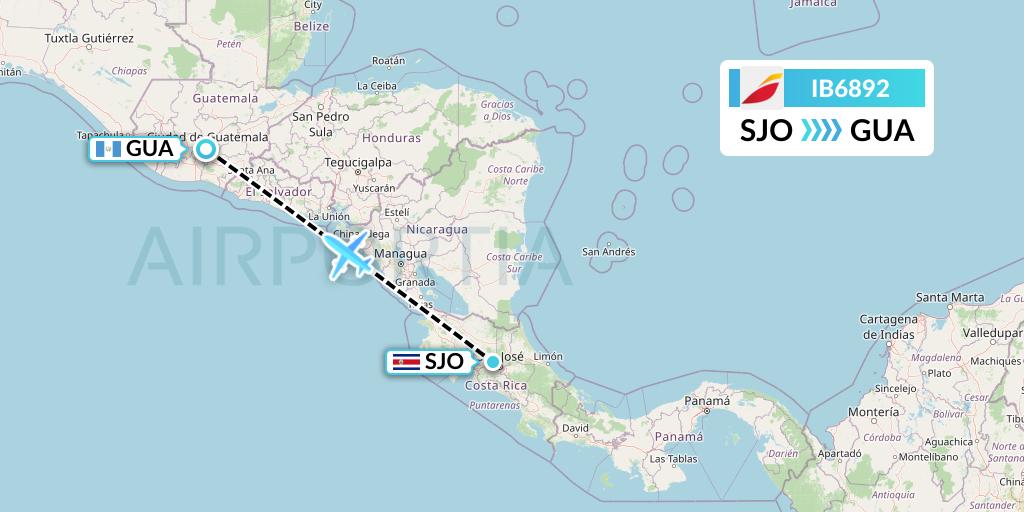 IB6892 Iberia Flight Map: San Jose to Guatemala City