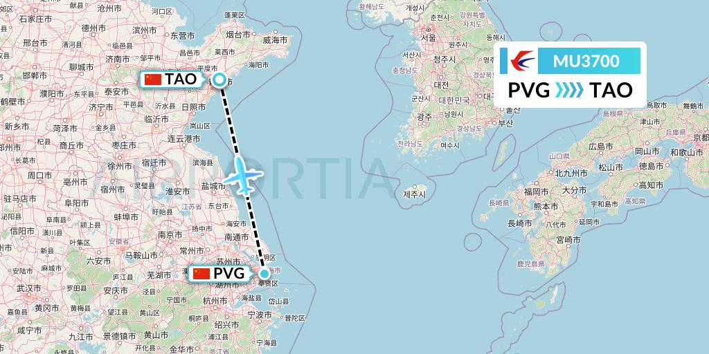 MU3700 China Eastern Airlines Flight Map: Shanghai to Qingdao