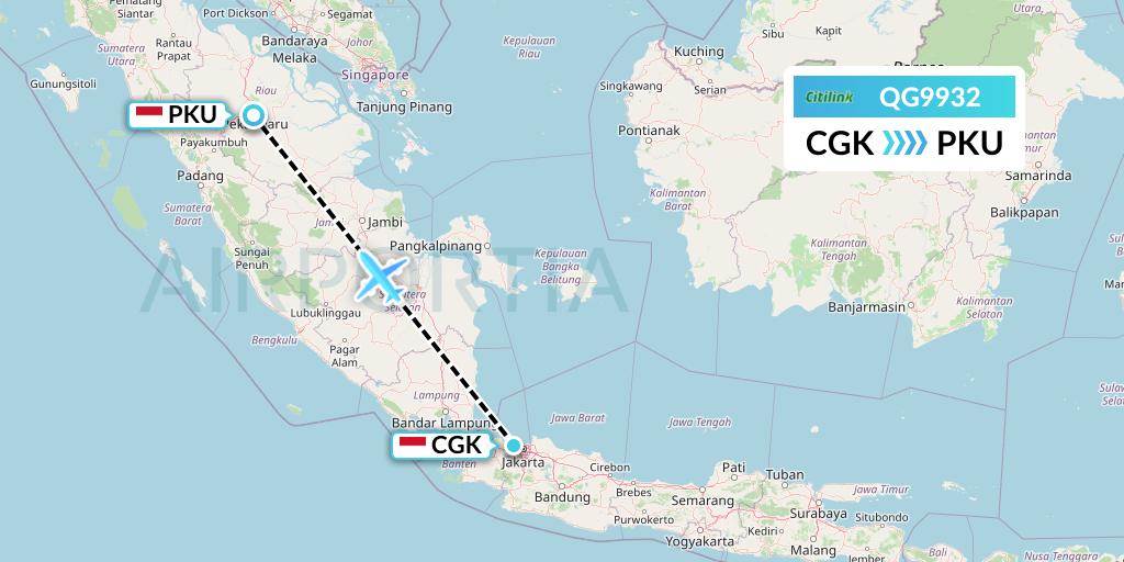QG9932 Citilink Flight Map: Jakarta to Pekanbaru