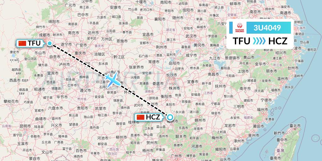 3U4049 Sichuan Airlines Flight Map: Chengdu to Shaoguan