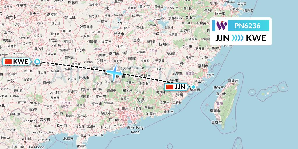 PN6236 China West Air Flight Map: Jinjiang to Guiyang