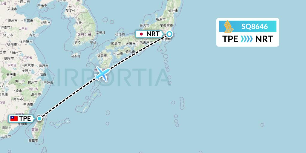 SQ8646 Singapore Airlines Flight Map: Taipei to Tokyo