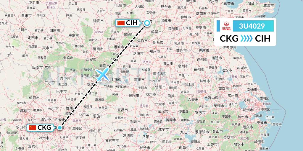 3U4029 Sichuan Airlines Flight Map: Chongqing to Changzhi