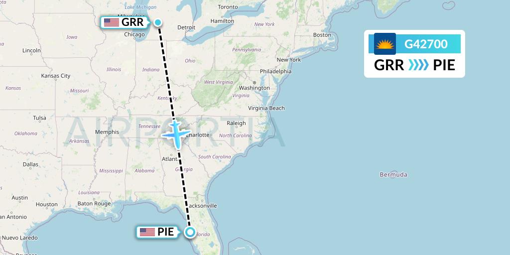 G42700 Allegiant Air Flight Map: Grand Rapids to St. Petersburg