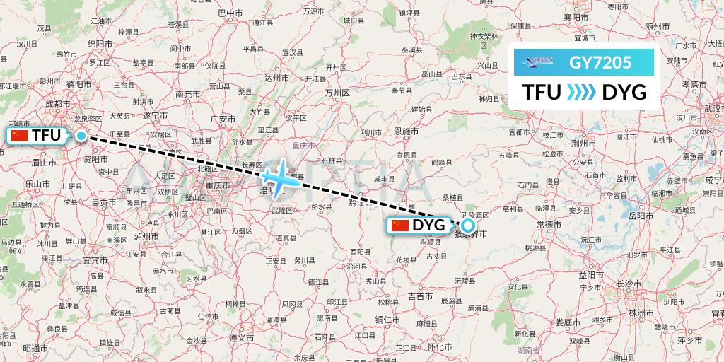 GY7205 Colorful GuiZhou Airlines Flight Map: Chengdu to Dayong