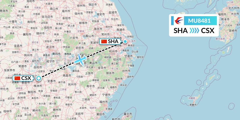 MU8481 China Eastern Airlines Flight Map: Shanghai to Changsha