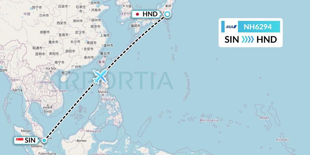 NH6294 All Nippon Airways Flight Map: Singapore to Tokyo