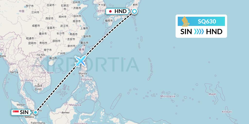SQ630 Singapore Airlines Flight Map: Singapore to Tokyo