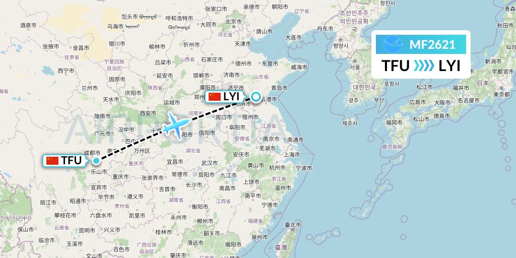 MF2621 Xiamen Airlines Flight Map: Chengdu to Linyi