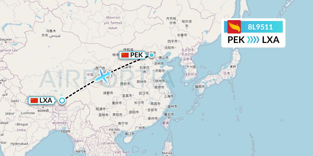 8L9511 Lucky Air Flight Map: Beijing to Lhasa